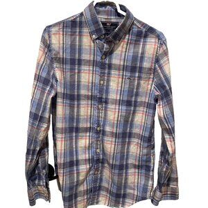Vineyard Vines Slim Fit Whale Shirt Plaid Button Down Shirt Men’s Small Blue